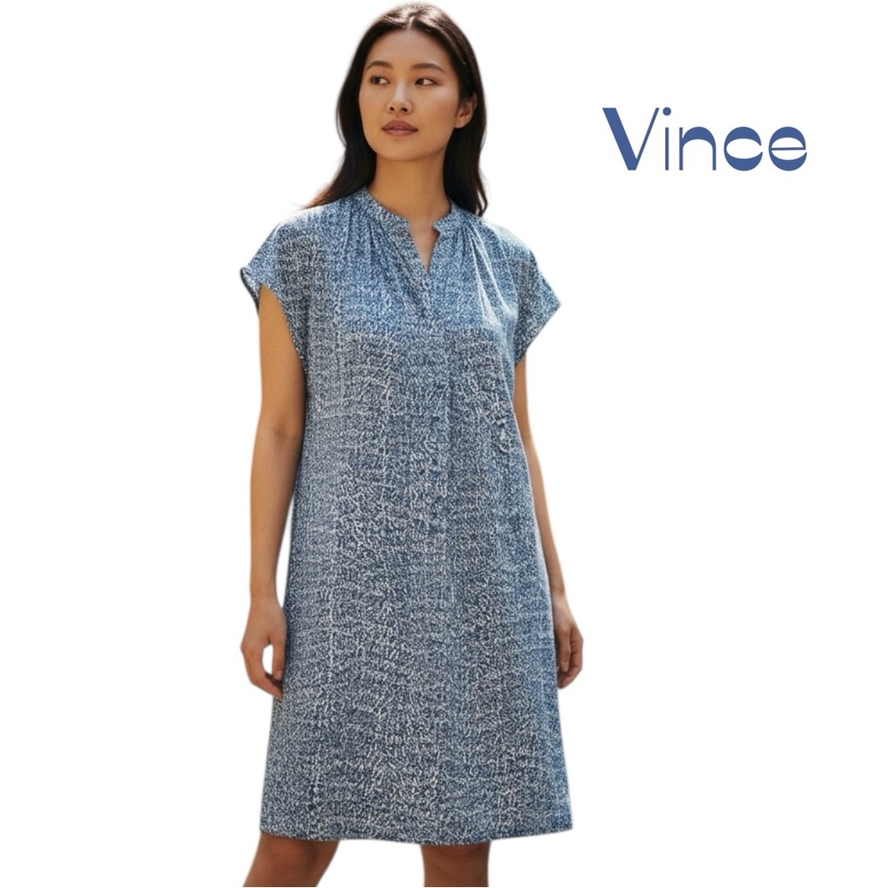 Vince Blue Speckle Midi Shift Dress